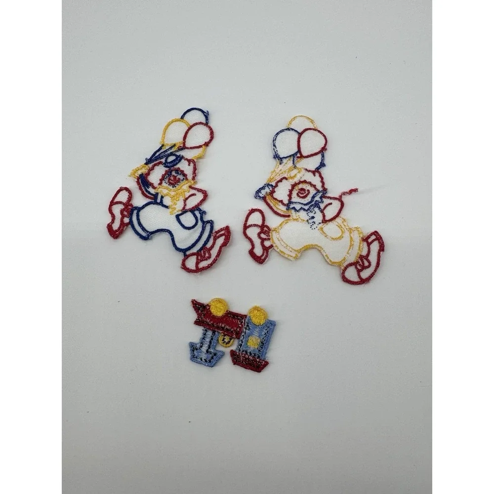 Vintage Clown & Train Embroidered Applique Patch Lot Carnival Circus Kids Craft